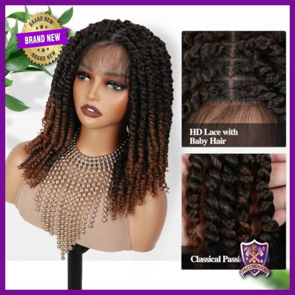 Full Lace Short Passion Twist Wig Knotless Braided Synthetic Hair